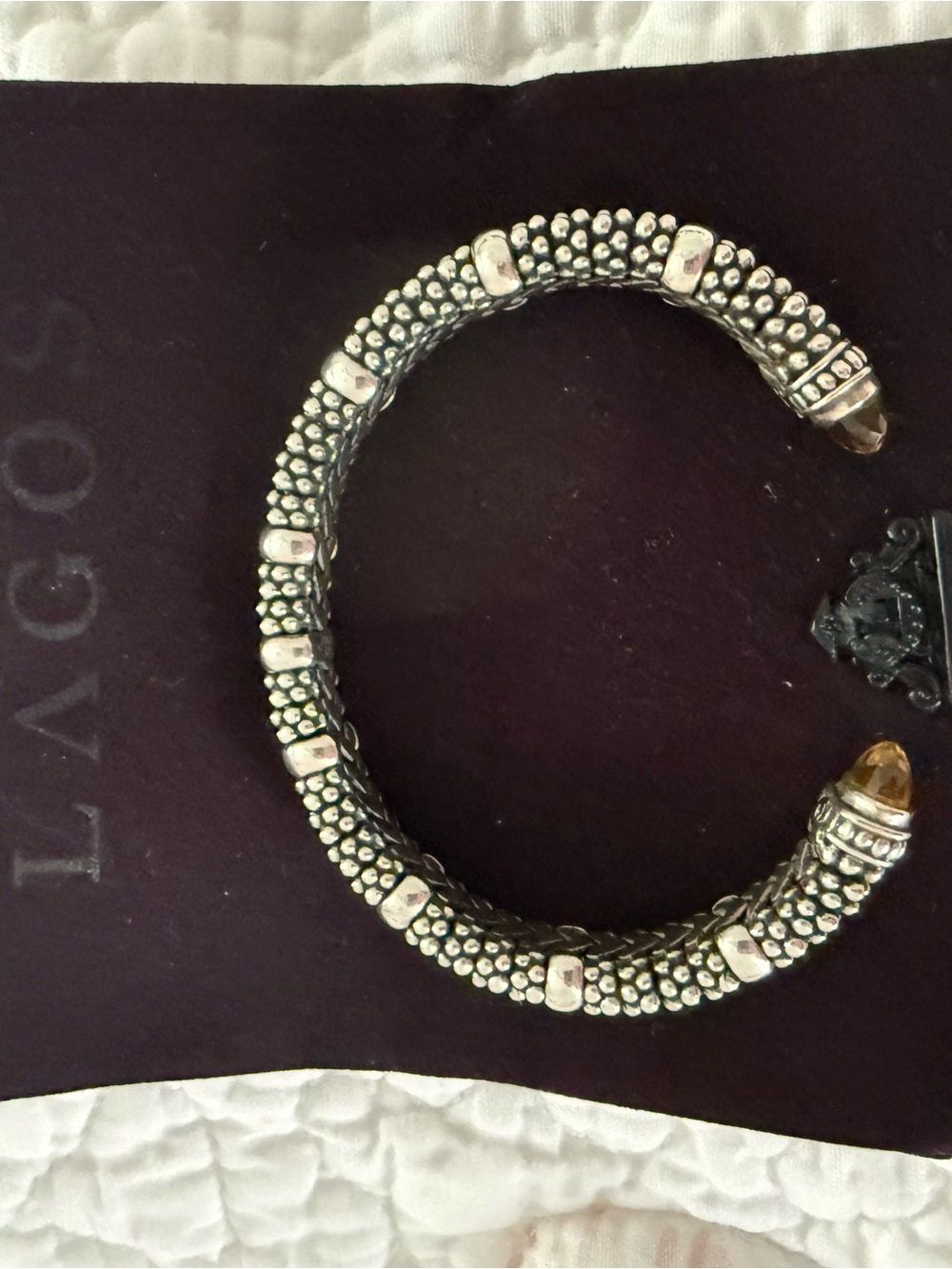 LAGOS Silver and Gold Caviar Cuff Bracelet with Amber Tips
